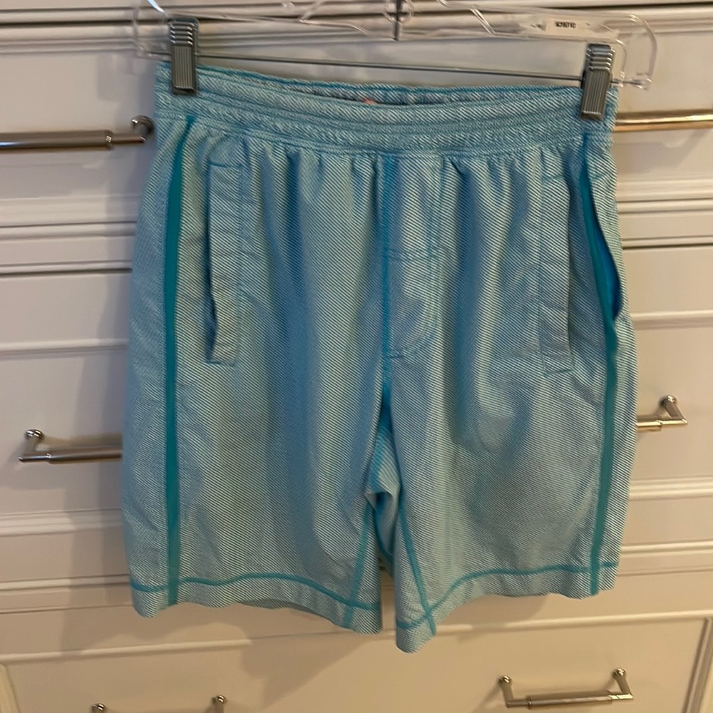 LuLuLemon teal blue athletic shorts size XS waist 29 with orange tie